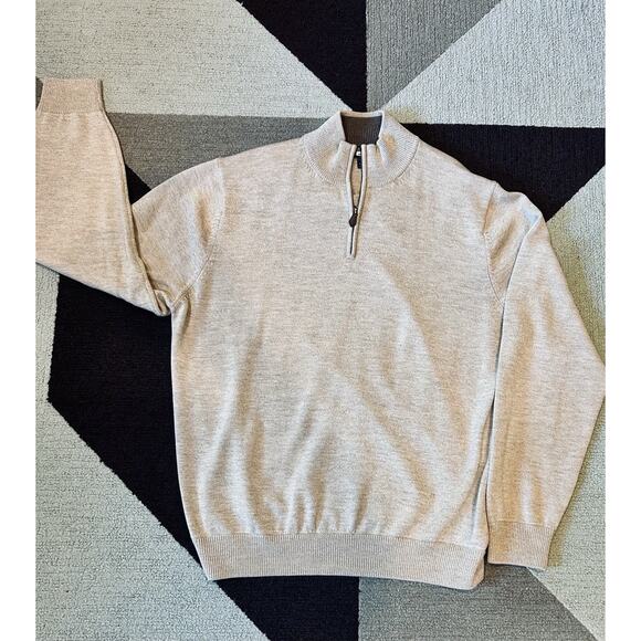 Brooks Brothers Extra Fine Italian Merino Wool Sweater Dark Heather‎ Camel Sz XL - Picture 1 of 5